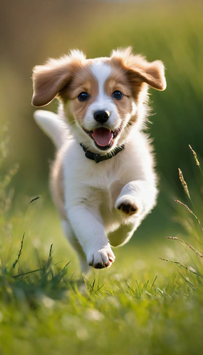 草地自由狂奔的萌狗狗图片